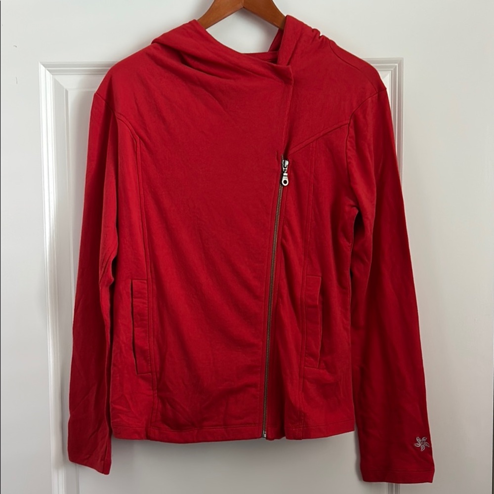 ♥️ Organic Cotton Blend Asymmetrical Zip Hoodie - Molten Lava Red